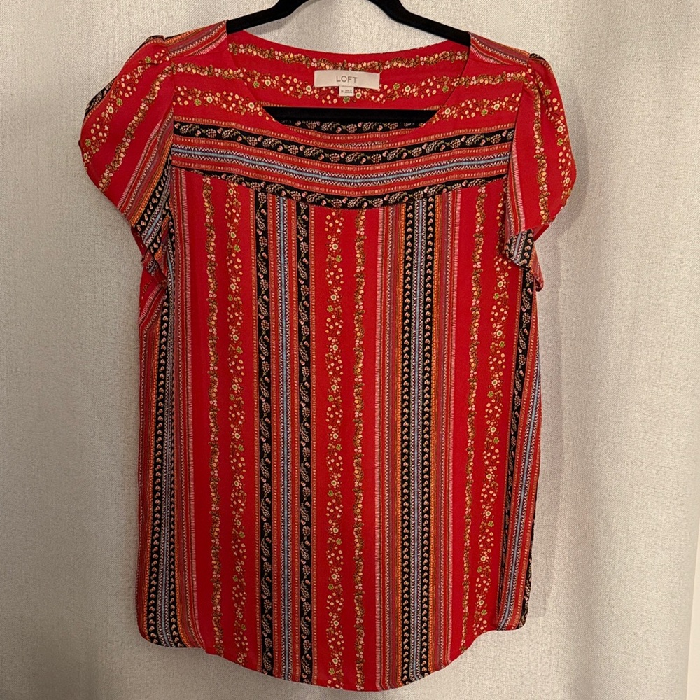 LOFT Red and Black Striped Women's Blouse